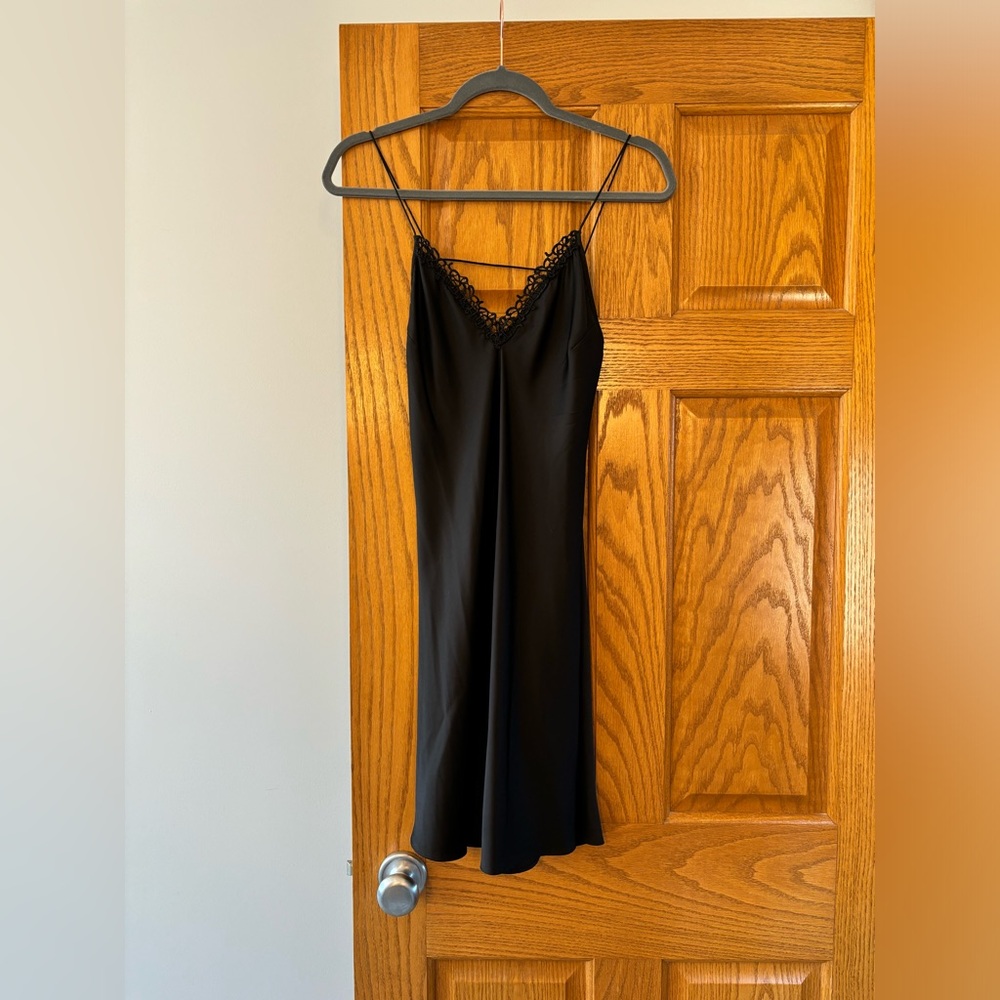 Zara Silk Black Lace Trim Slip Dress
